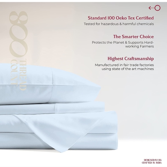 Mayfair Linen 800 Thread Count 100% cotton  sateen weave King sheet set-sky blue - Picture 9 of 13